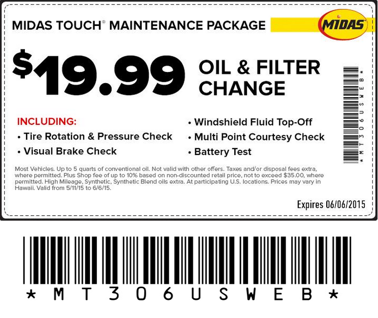 Midas Oil Change Coupons Printable